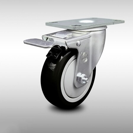 Service Caster 4 Inch SS Black Polyurethane Top Plate Caster with Total Lock Brake SCC SCC-SSTTL20S414-PPUB-BLK